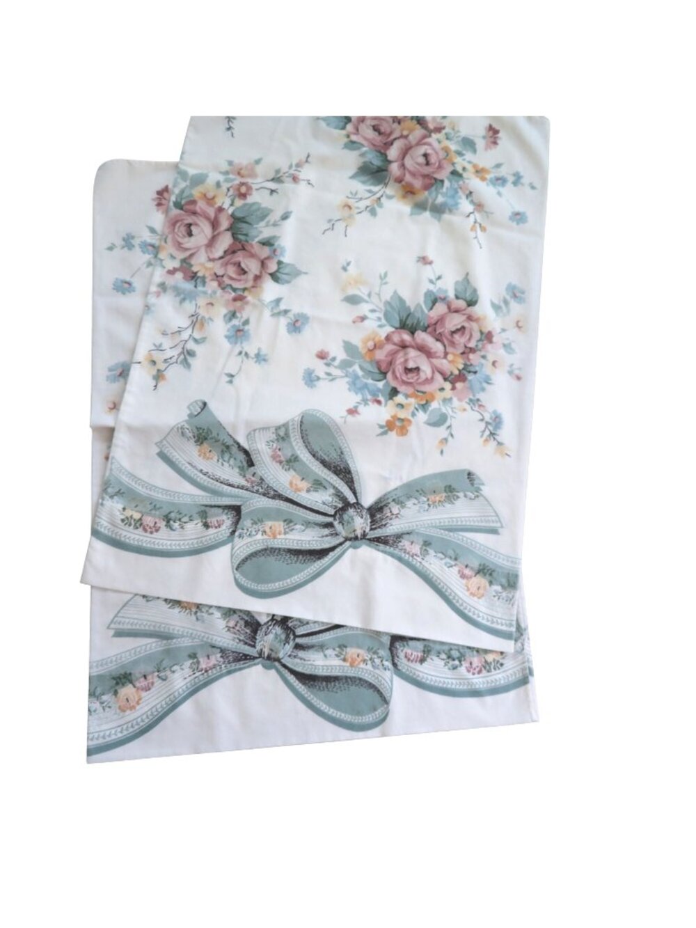Vintage Floral Bow-Print Standard Pillowcases 2 No-Iron White Pink Green Accents